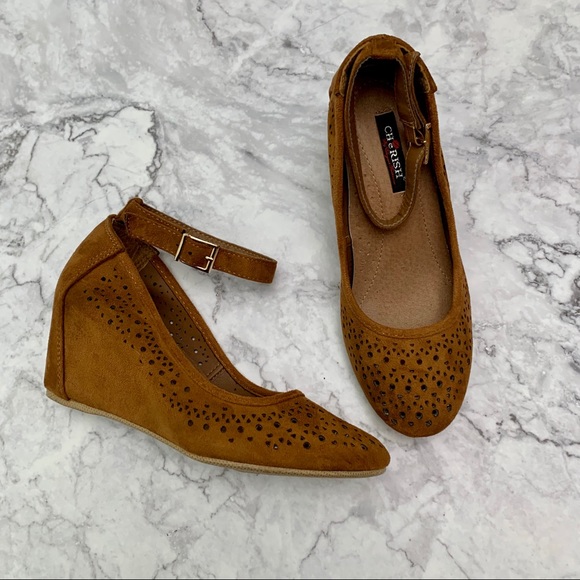 Cherish Shoes - Cherish Camel Perforated Chloe Pumps